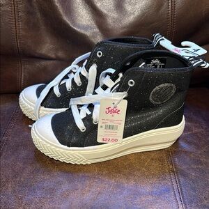 Justice Black and White High-Top Sneakers with Platform Sole